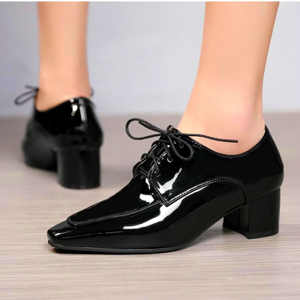 Black patent leather oxfords